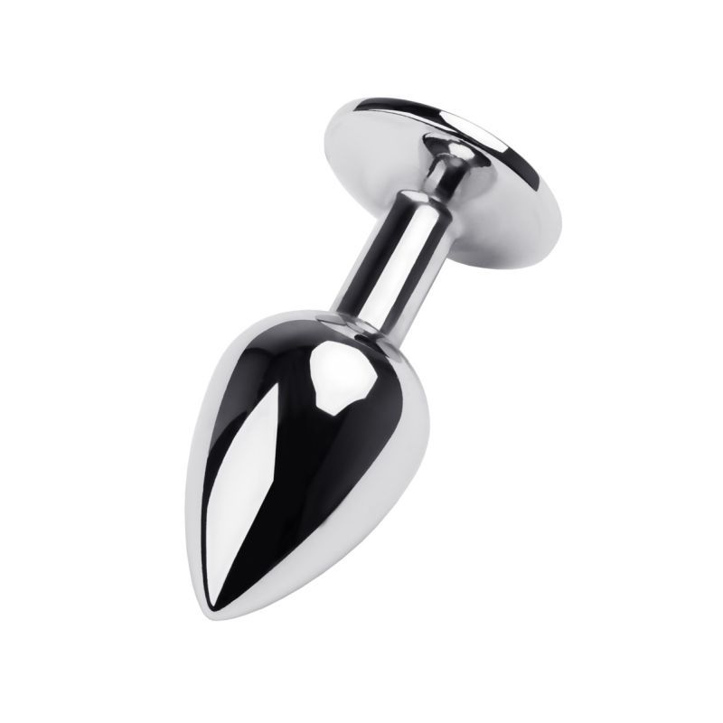 Silver Metal Anal Plug w Black Gem Small - Take A Peek