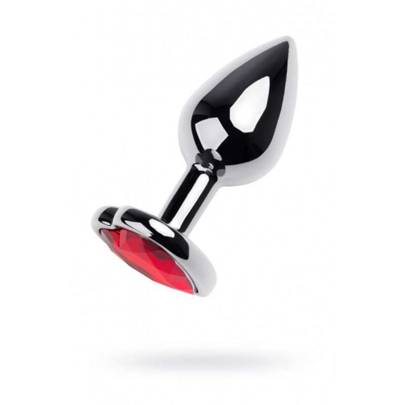 Silver Metal Anal Plug w Red Ruby Heart Gem Small - Take A Peek