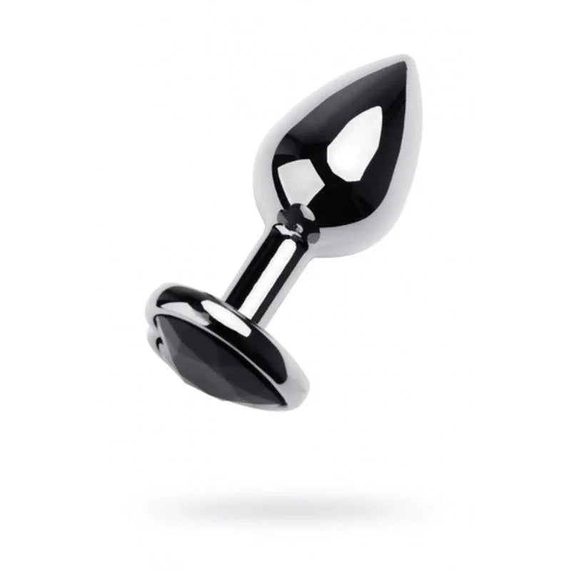 Silver Metal Anal Plug w Black Tourmaline Heart Gem Small - Take A Peek