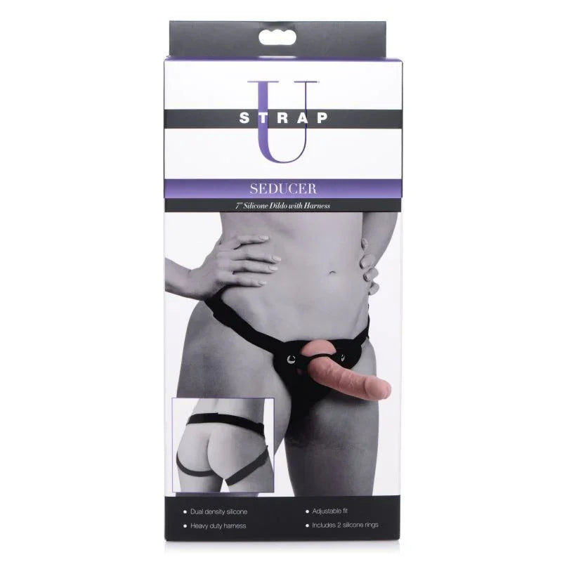 Seducer 7" Silicone Dildo w Harness Flesh