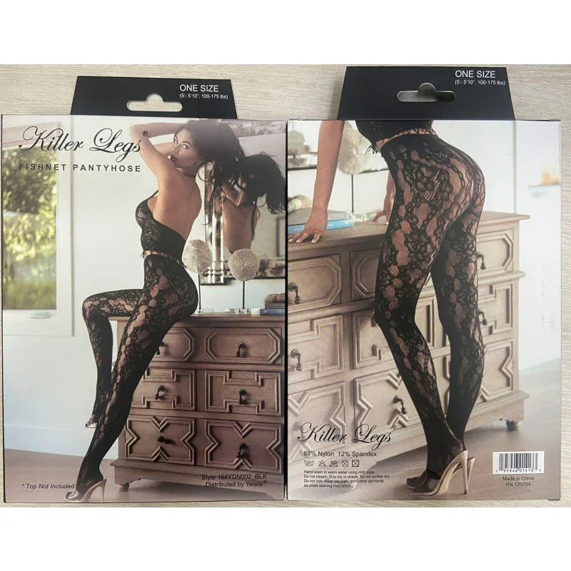 Lace Bloom Vertical Tights Black