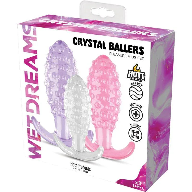 Crystal Ballers 3 Pc Silicone Anal Plug Set - Take A Peek