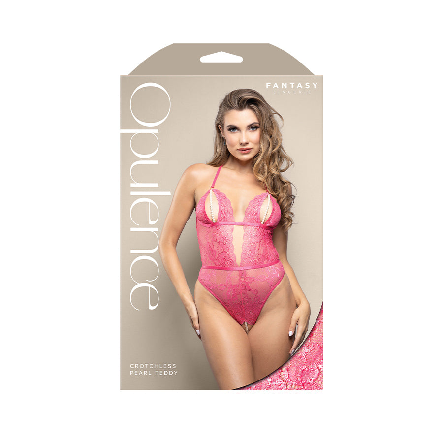 OPULENCE Crotchless Pearl Teddy SM - Pink - S/M Size