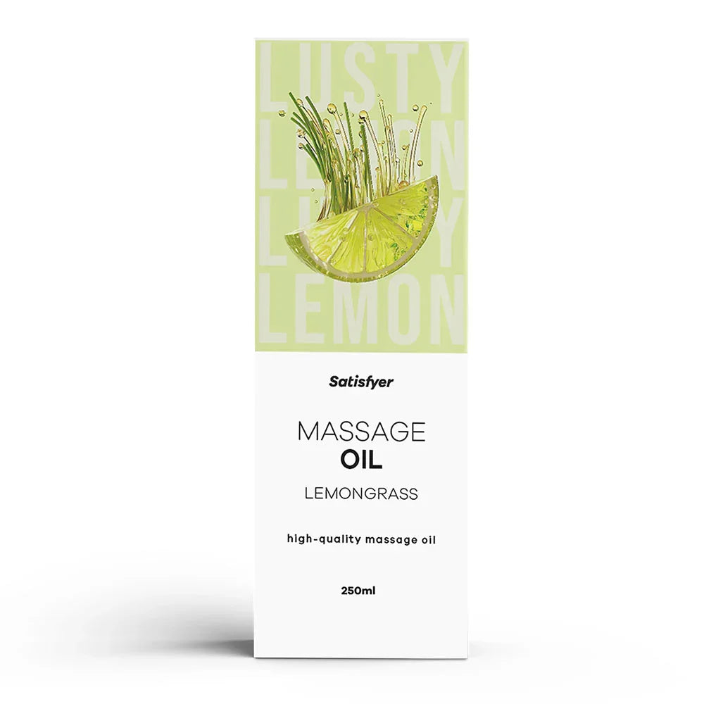 Satisfyer Massage Oil 250 ml Lemongrass - Lemongrass Scented Massage Oil - 250 ml Bottle - Take A Peek
