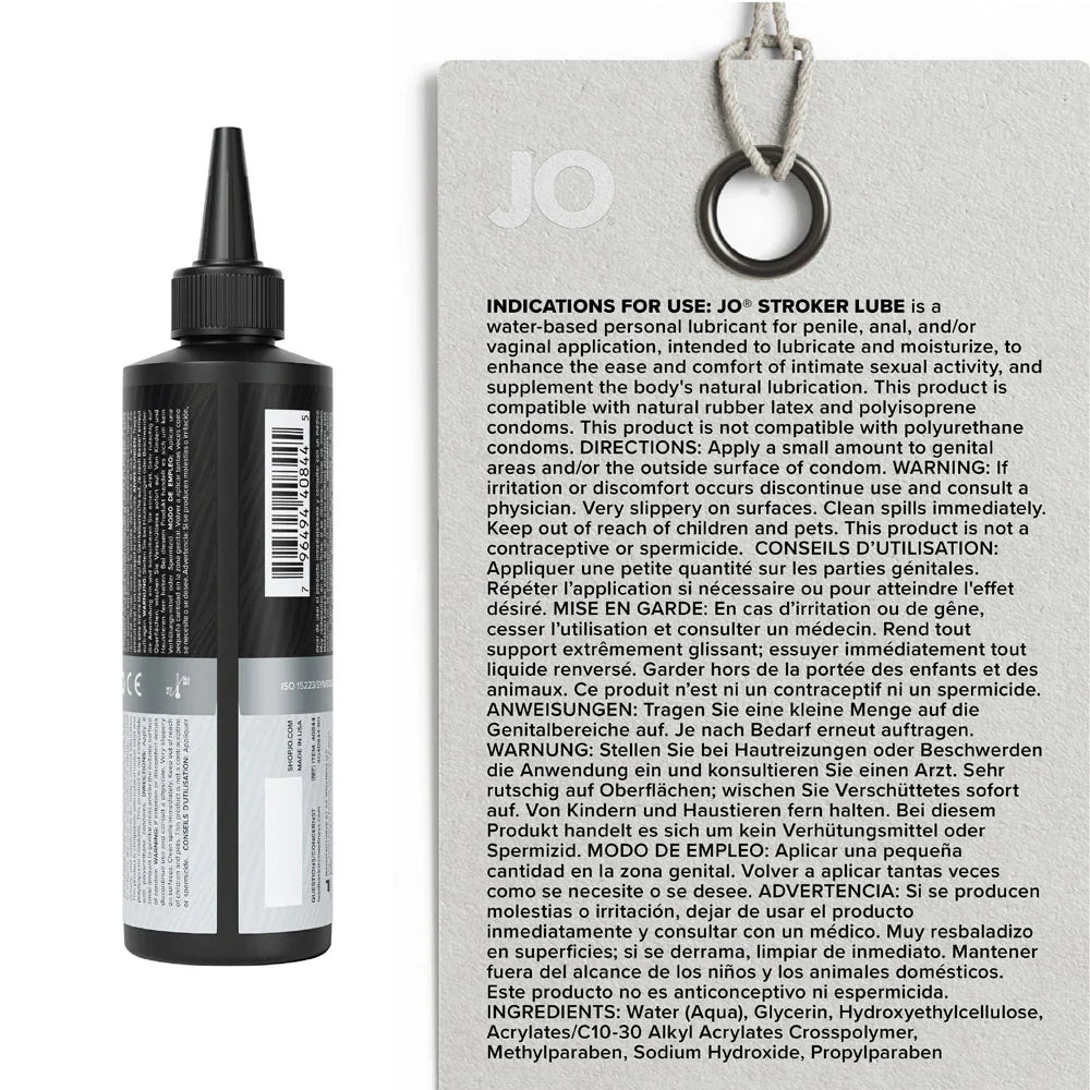 JO Stroker Lube - 240ml - Water Based Stroker Lubricant - 240 ml Bottle