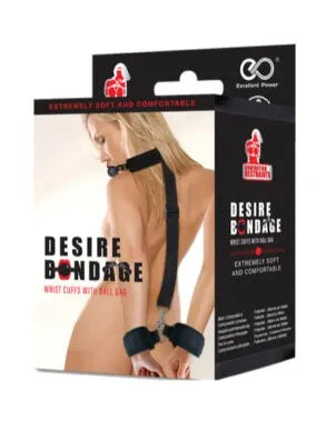 DOMINATION RESTRAINTS - DESIRE BONDAGE WRIST CUFFS WITH SILICONE BALL GAG - Take A Peek