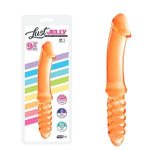 LUST JELLY DOUBLE DONG 9.5" - ORANGE - Take A Peek