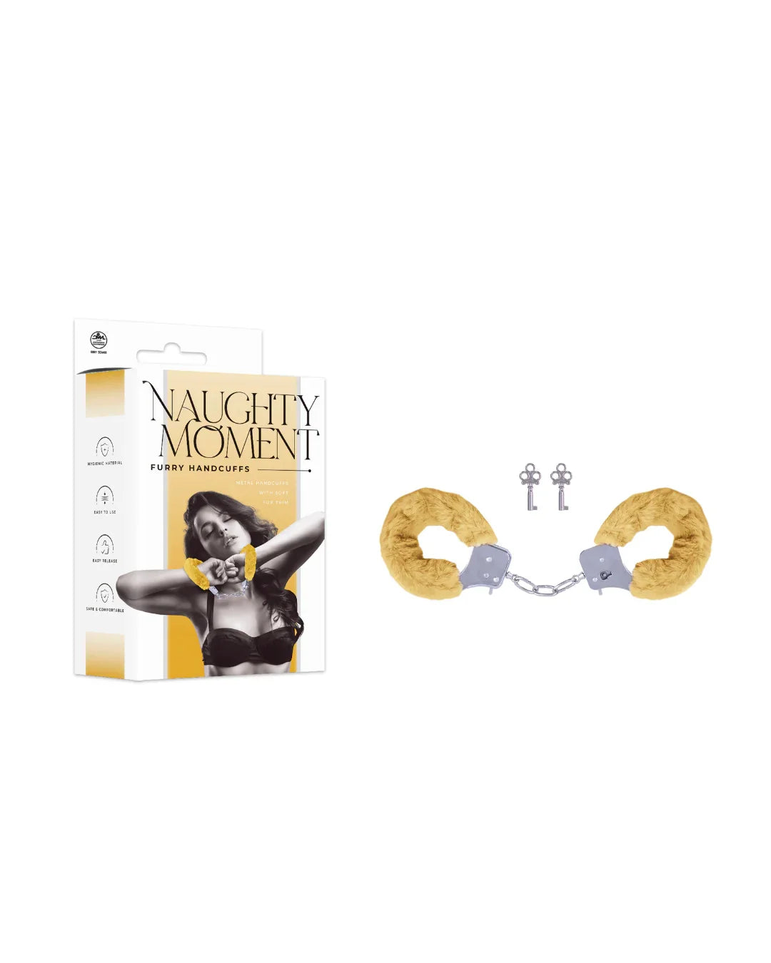 NAUGHTY MOMENT HANDCUFF WITH FURRY SLEEVE YELLOW - Take A Peek