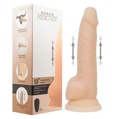 Naked Addiction - 9" Thrusting Dildo with Remote Vanilla - Take A Peek