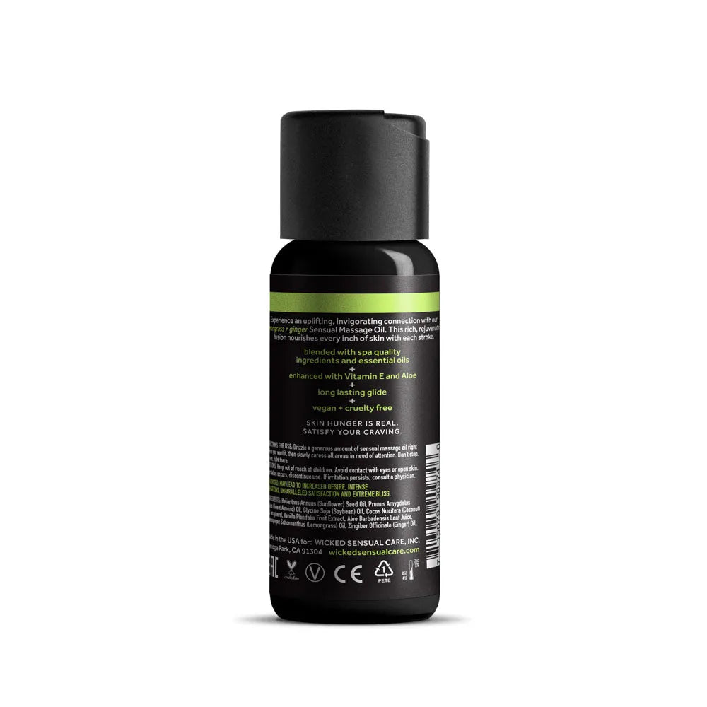 Wicked Sensual Massage Oil - Lemongrass + Ginger - Lemongrass and Ginger Scented Massage Oil - 120 ml Tube - Take A Peek