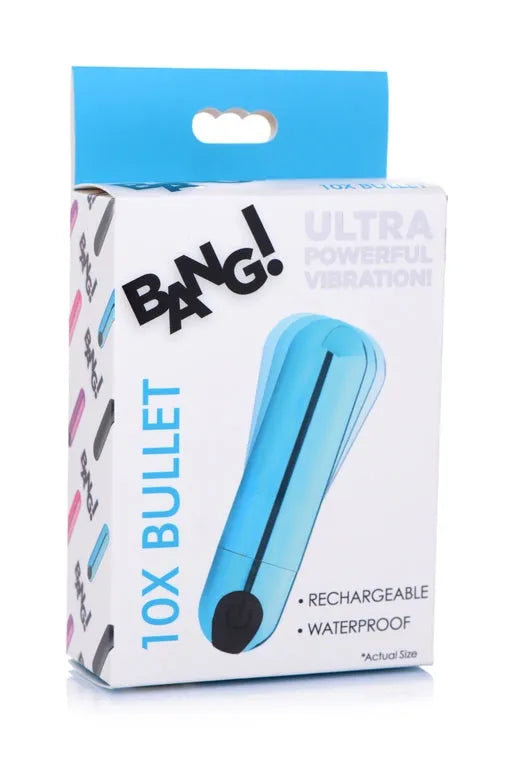 Bang! 10X Rechargeable Vibrating Metallic Bullet - Blue - Take A Peek
