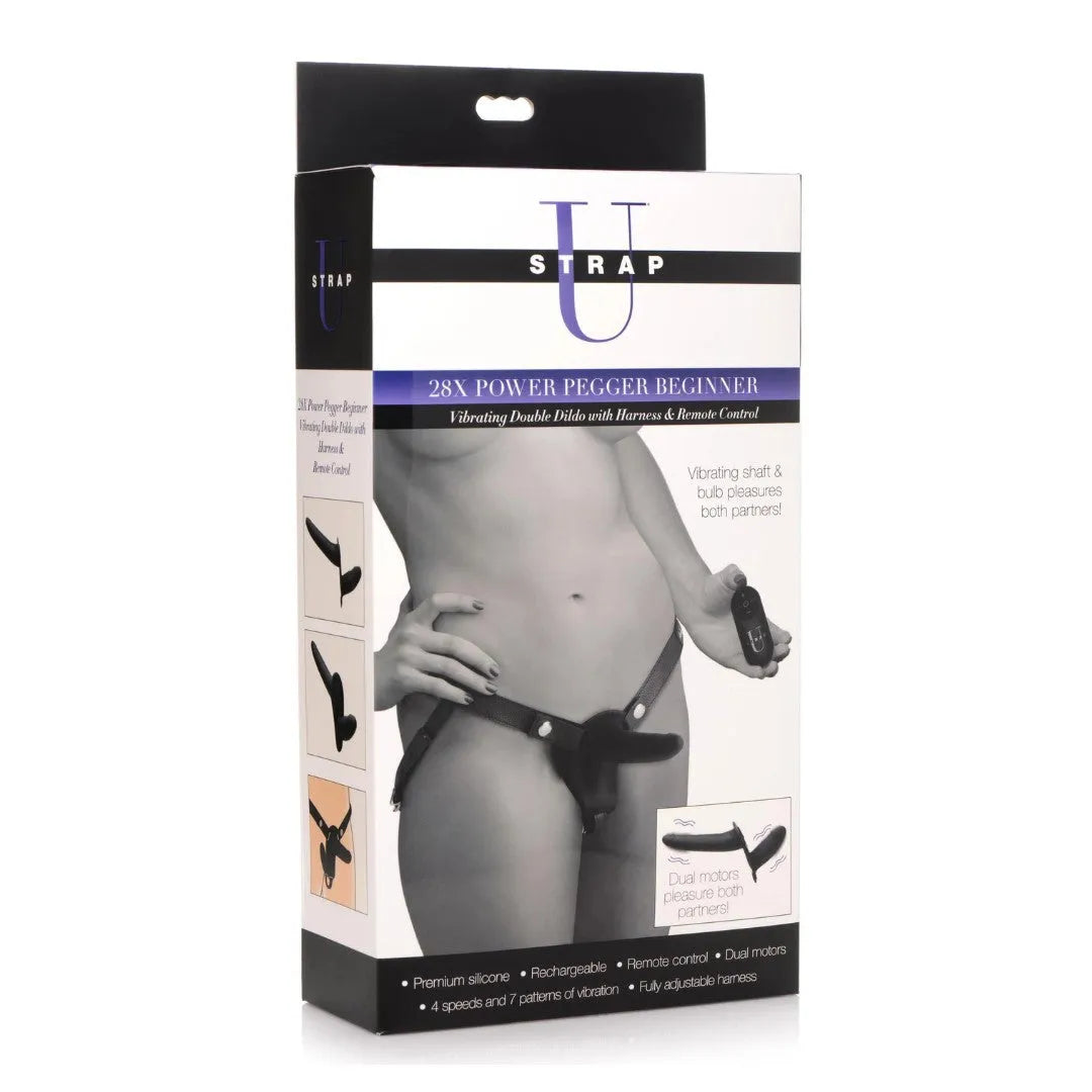 StrapU 28X Power Pegger Beginner Double Dildo w- Harness & Remote - Take A Peek