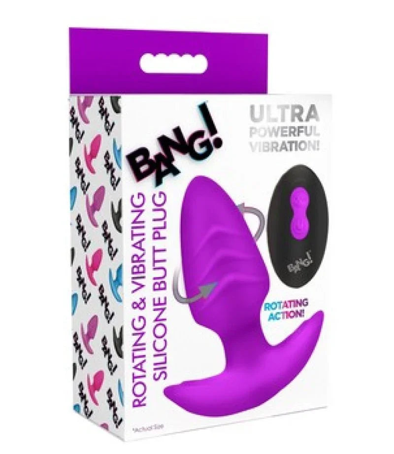 BANG! 10X Rotating & Vibrating Silicone Butt Plug w/ Remote - Purple-AH489-Purple