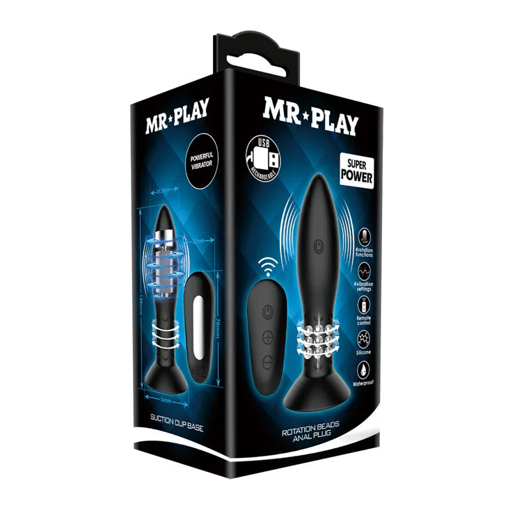 MR PLAY Rotation Beads Anal Plug - USB Rechargeable Beaded Butt Plug with Wireless Remote - Take A Peek