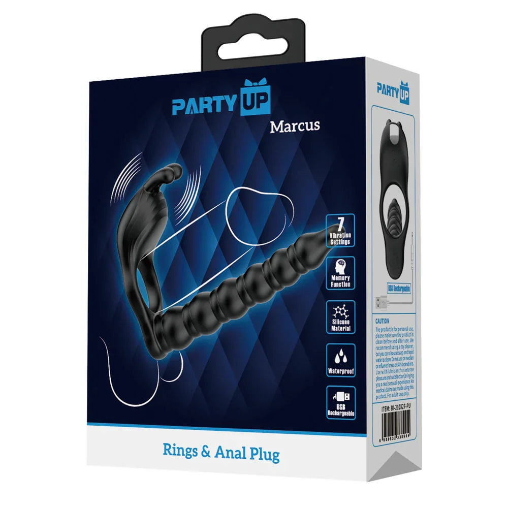 Party Up MARCUS Ring & Anal Plug - USB Rechargeable Vibrating Cock Ring with Double Penetrator - Take A Peek