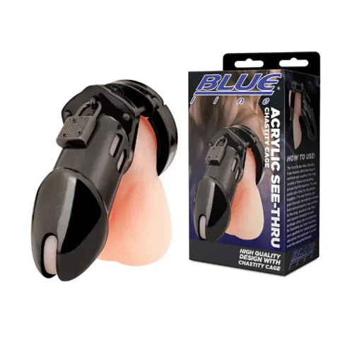 Blue Line Acrylic See-thru Chastity Cock Cage Black - Take A Peek