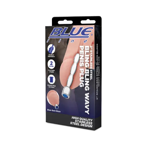 Blue Line 2" STAINLESS STEEL BLING BLING WAVY PENIS PLUG - Take A Peek