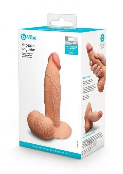 B-Vibe Slipskin Realistic Silicone Dildo- 6" Girthy Mocha - Take A Peek