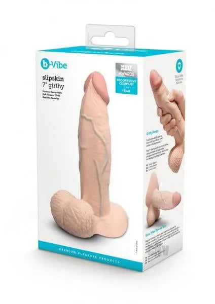 B-Vibe Slipskin Realistic Silicone Dildo- 7" Girthy Cream - Take A Peek