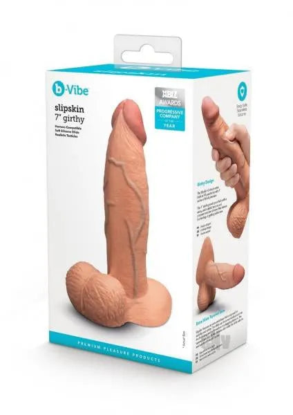 B-Vibe Slipskin Realistic Silicone Dildo- 7" Girthy Mocha - Take A Peek