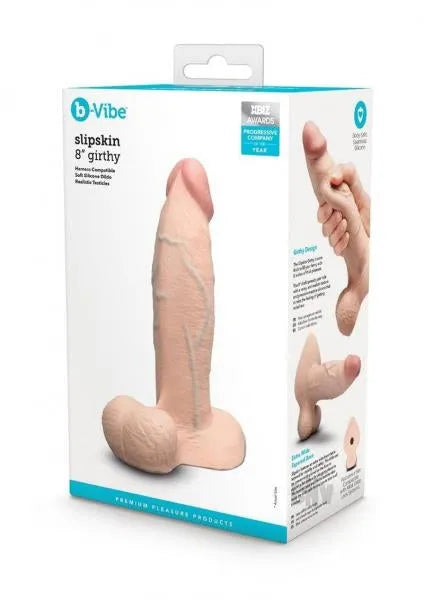 B-Vibe Slipskin Realistic Silicone Dildo- 8" Girthy Cream - Take A Peek