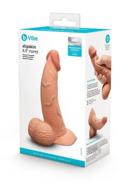 B-Vibe Slipskin Realistic Silicone Dildo-6.5" Curved Mocha - Take A Peek