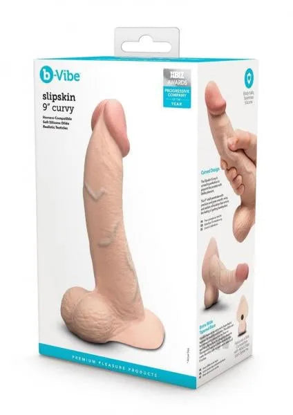 B-Vibe Slipskin Realistic Silicone Dildo-9" Curved Cream - Take A Peek