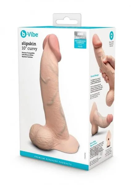 B-Vibe Slipskin Realistic Silicone Dildo-10" Curved Cream - Take A Peek