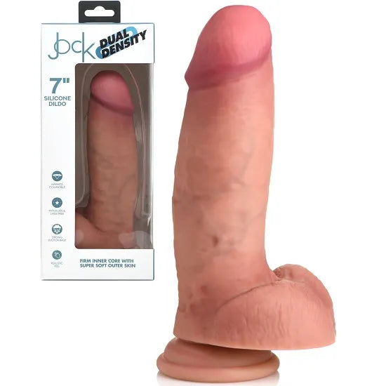 JOCK 7" DUAL DENSITY SILICONE DILDO WITH BALLS - LIGHT - Take A Peek