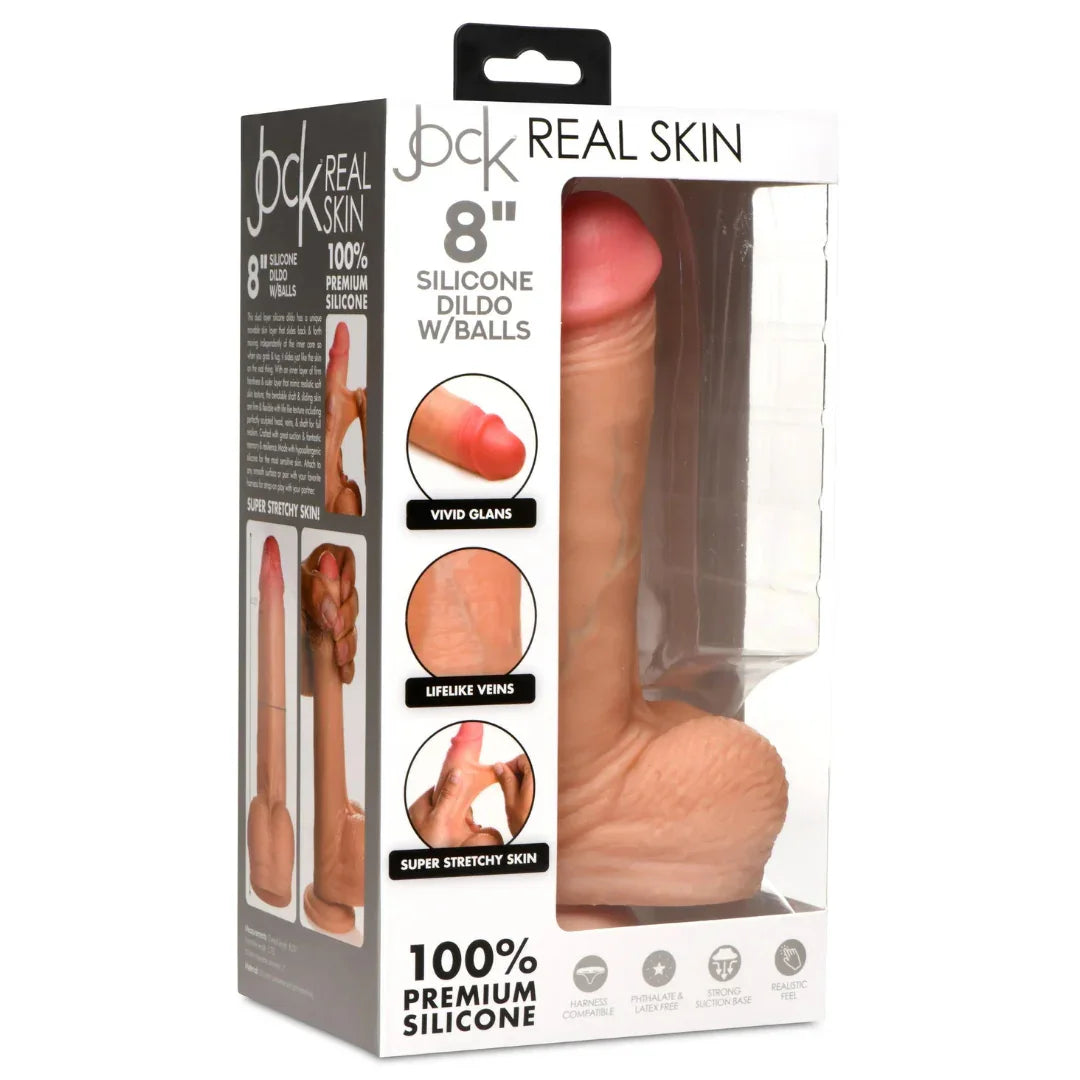 JOCK 8" Realistic Skin Silicone Dildo w/ Balls - Take A Peek