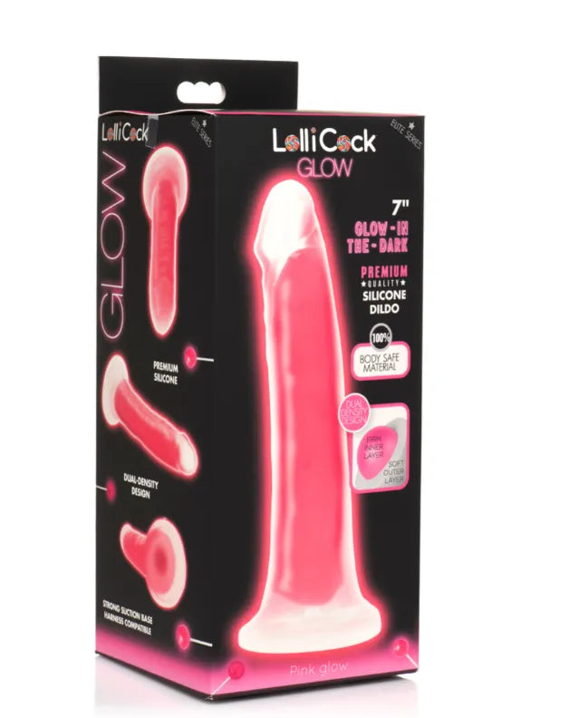 LOLLICOCK 7" GLOW-IN-THE-DARK SILICONE DILDO PINK - Take A Peek