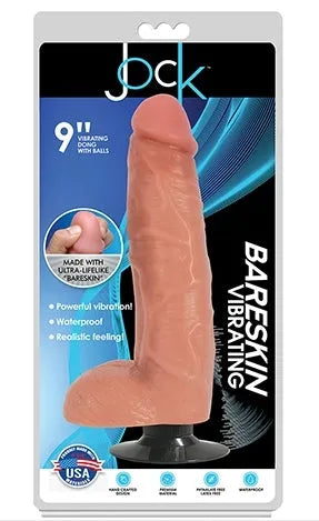 JOCK 9" Bareskin Vibrating Dong with Balls Vanilla - Take A Peek
