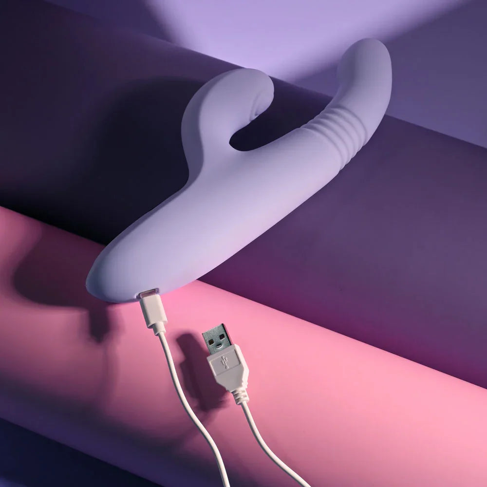 Evolved PEP TALK - 23.3 cm USB Rechargeable Thrusting Vibrator with Tapping Clitoral Stimulator - Take A Peek
