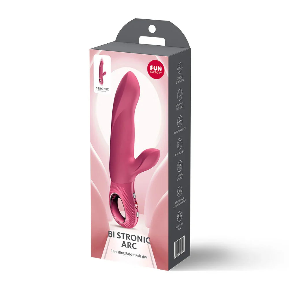 Fun Factory BI STRONIC ARC Raspberry - Raspberry 21.6 cm USB-C Rechargeable Thrusting Vibrator - Take A Peek