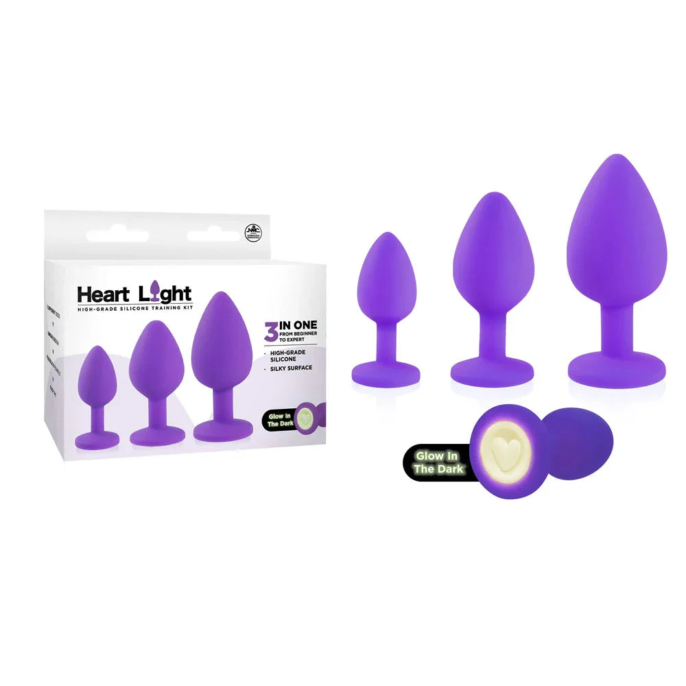 Heart Light - - Butt Plugs with Glow in Dark Bases - Set of 3 Sizes - Take A Peek