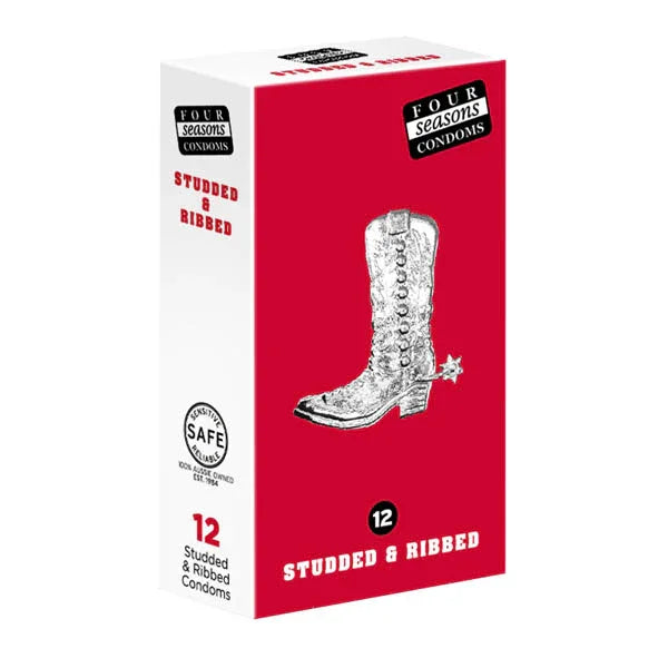 Four Seasons Studs & Ribs Condoms - Studded & Ribbed Lubricated Condoms - 12 Pack - Take A Peek
