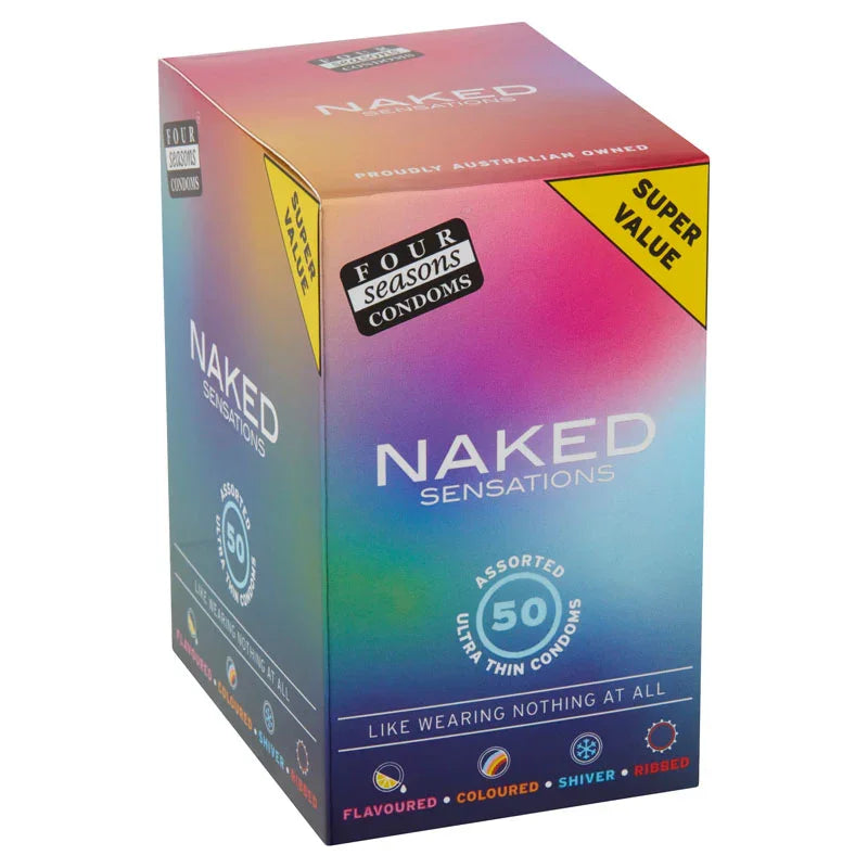Four Seasons Naked Sensations Condoms - Assorted Ultra Thin Lubricated Condoms - 50 Pack - Take A Peek