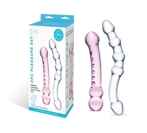 2PC Double Pleasure Glass Dildo Set - Take A Peek