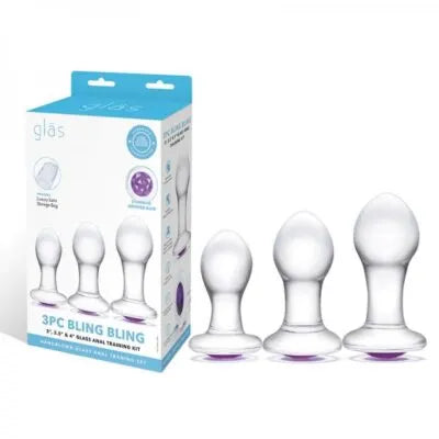 3PC BLING BLING 3" / 3.5"/ 4" GLASS BUTT PLUG ANAL TRAINING SET - Take A Peek