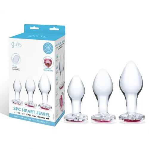 3PC Heart Jewel Glass Anal Training Kit - Take A Peek