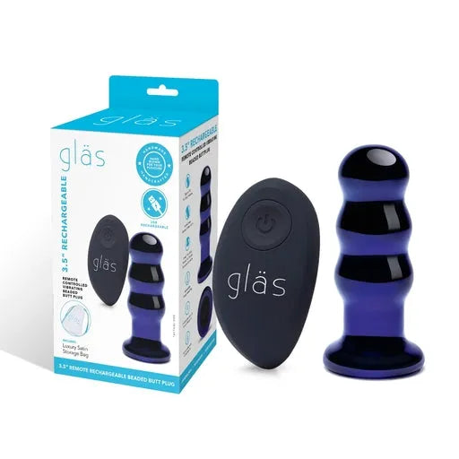 3.5" RECHARGEABLE REMOTE CONTROLLED VIBRATING BEADED GLASS BUTT PLUG - Take A Peek