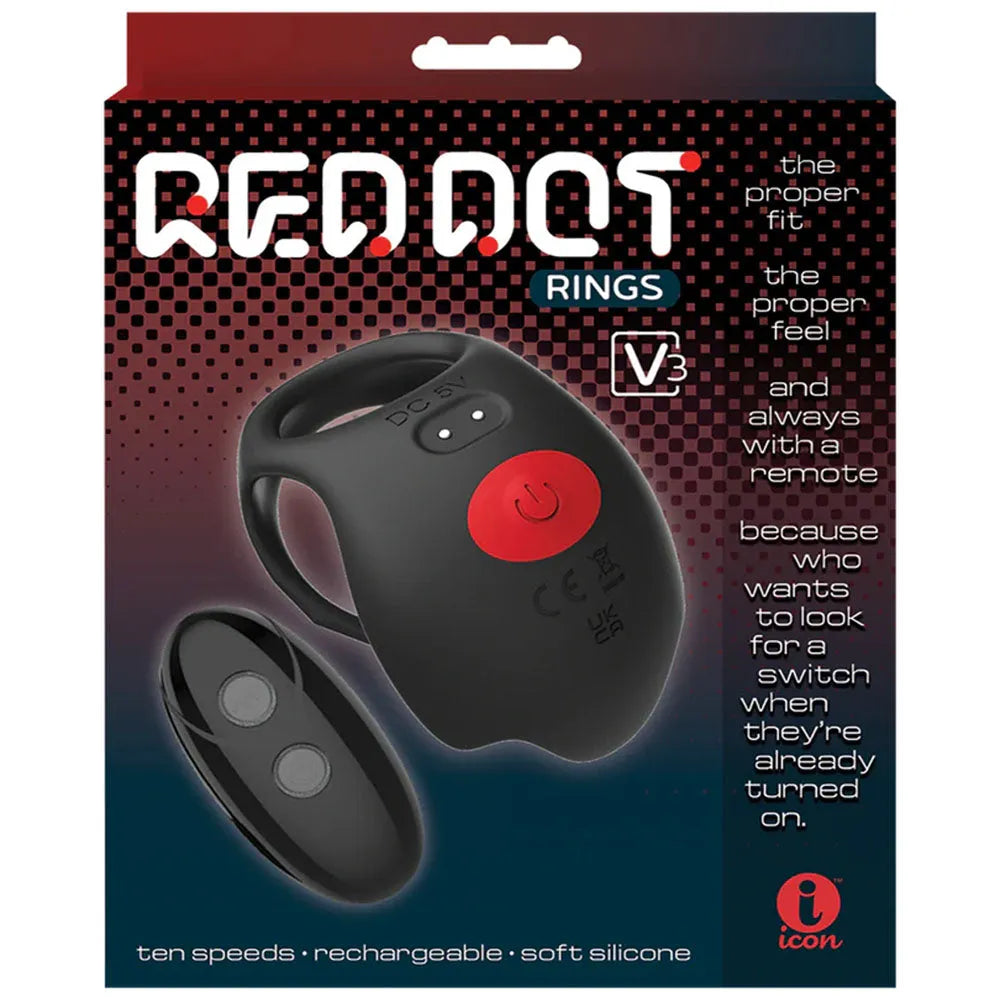 Red Dot Rings - V3 - USB Rechargeable Vibrating Cock & Ball Ring with Remote - Take A Peek