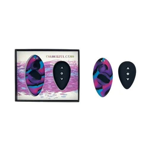 Colourful Camo Remote Control Panty Vibe Blue - Take A Peek