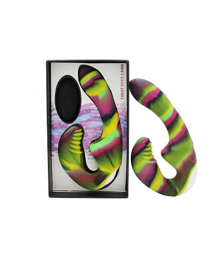Colourful Camo Tandem Remote Control Strapless Strapon Yellow - Take A Peek