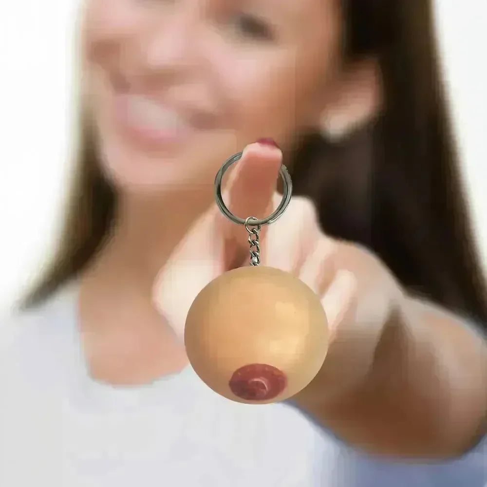 Super Fun Key Chain - Squishy Boob - Novelty Keychain - Take A Peek