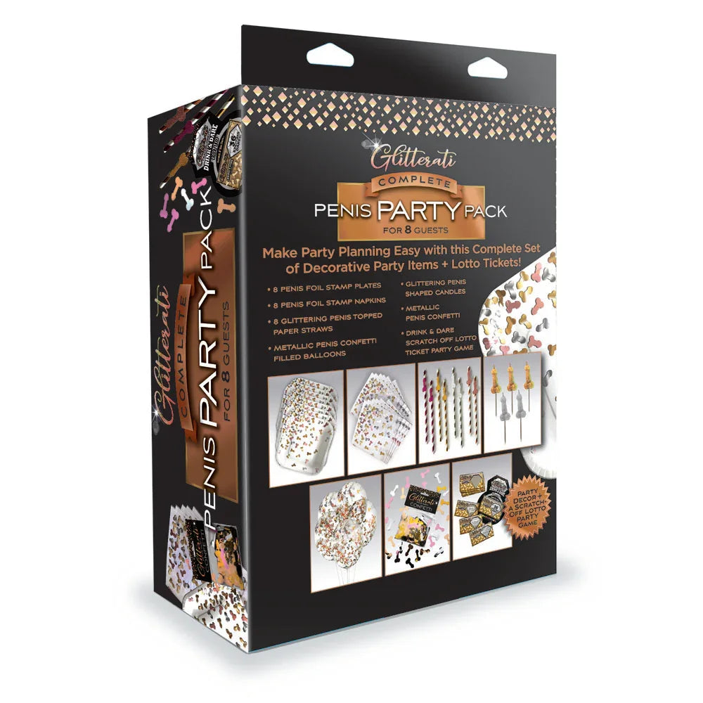 Glitterati Complete Penis Party Pack - Party Set for 8 People - Take A Peek