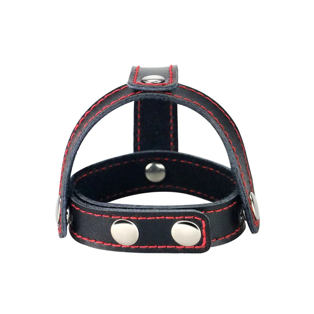Bondage Fetish T-Style Leather Cock Ring with Ball Divider - Cock Ring - Take A Peek