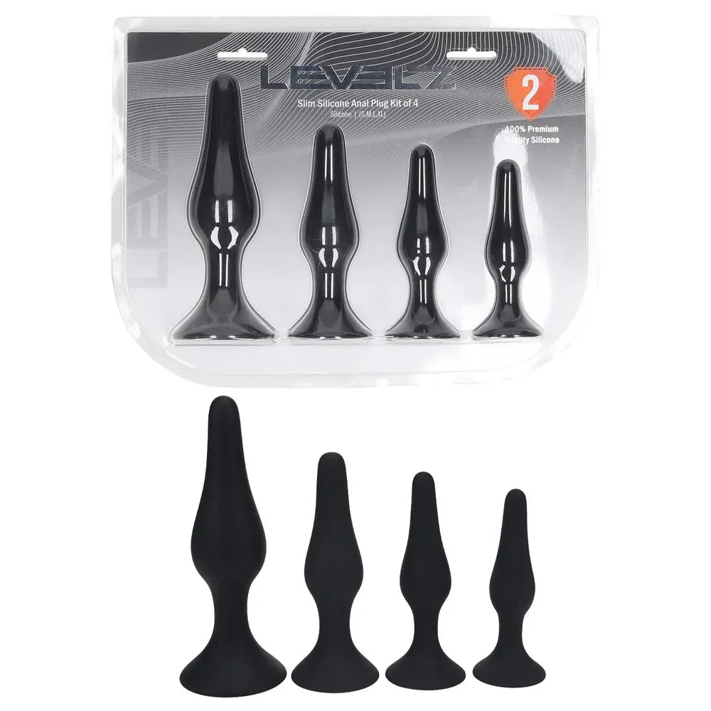 LEVELZ Slim Silicone Anal Plug Kit of 4 - Butt Plugs - Set of 4 Sizes - Take A Peek