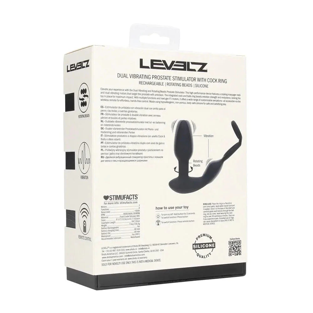 LEVELZ Dual Vibrating Prostate Stimulator with Cock Ring - USB Rechargeable Vibrating Butt Plug with Cock Ring - Take A Peek