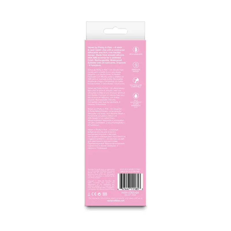 Pretty in Pink Velvet - Pink - Pink 18.7 cm USB Rechargeable Rabbit Vibrator